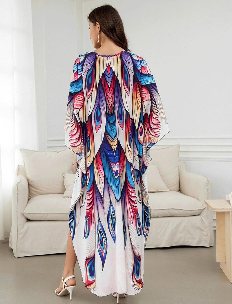 KECVOT Kaftan Dresses for Women Plus Size Batwing Sleeve Caftans Long Bathing Suit Cover Up Maxi Beach Dress Loungewear - Image 3